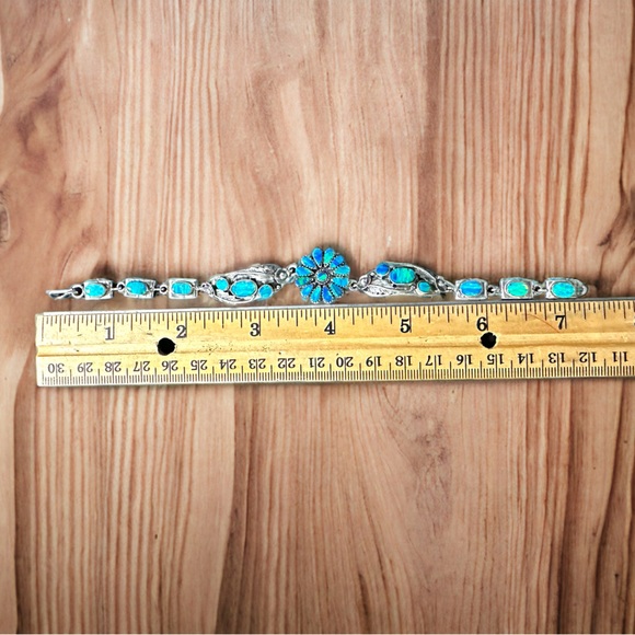 Native Blue Fire Opals Solid Sterling Silver Bracelet - Picture 6 of 10